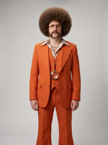 Burning Bridges AI character idea: 70s disco detective